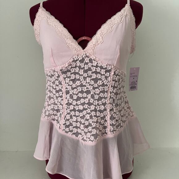Wild Fable Pink Lace Camisole Cami Floral Sheer Tank Top V-Neck NWT Size M - Picture 1 of 8